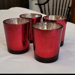 Lot of 4 red mercury votive candle holders